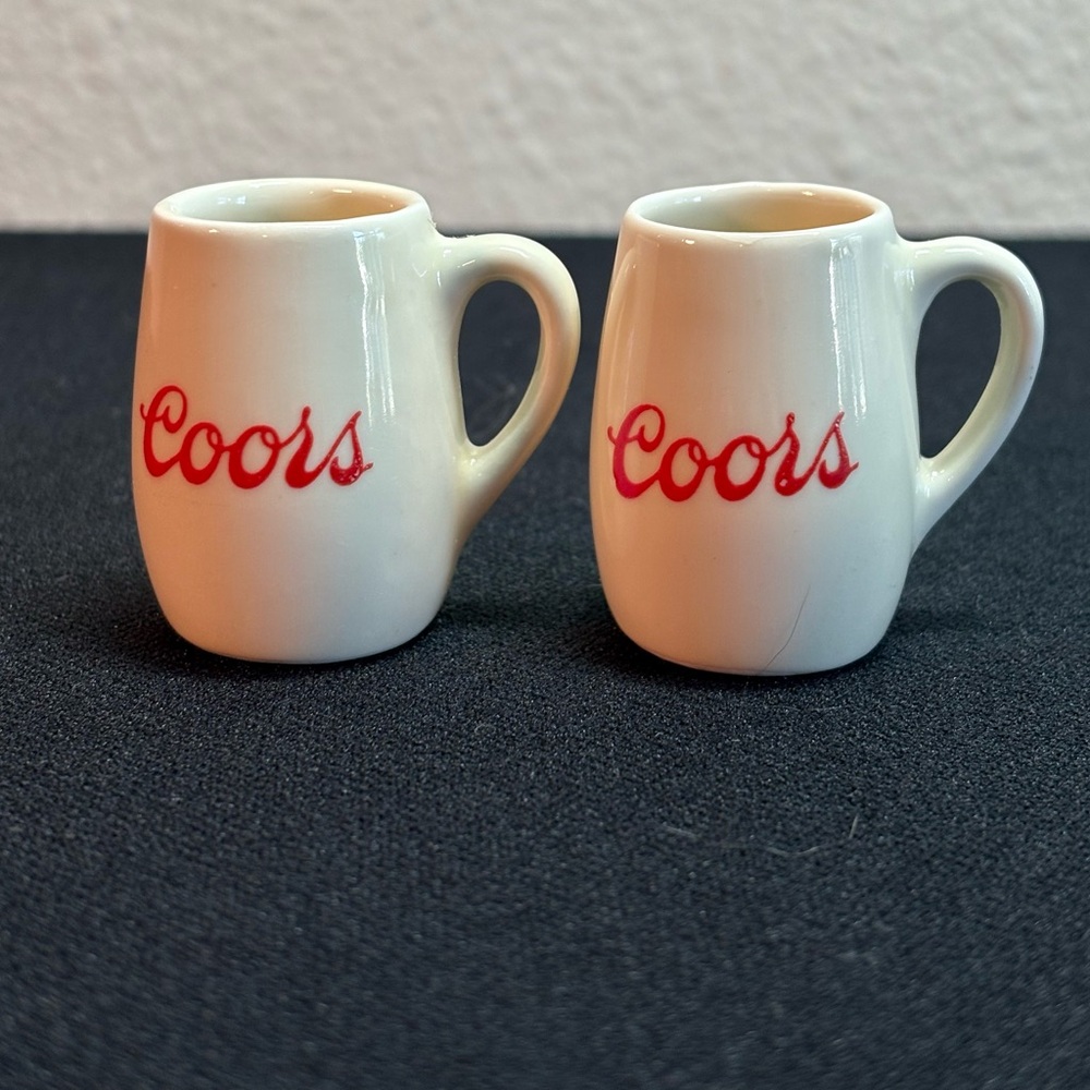 Vintage Miniature Coors Beer Mugs Set of 2 1960s promotional item 1.5 inch Tiny